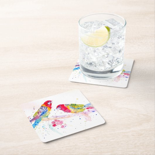 パロットアートウォーター絵画カラーズアクアティール（緑がかった色） スクエアペーパーコースター (インサイチュ)