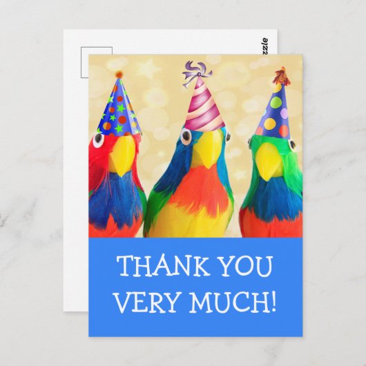パロットインパーティー帽子誕生日ありがとうはがき ポストカード (正面/裏面)