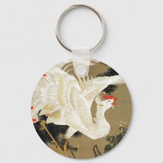 パロットオンザブランチの花のバラブッシュキー キーホルダー (正面)