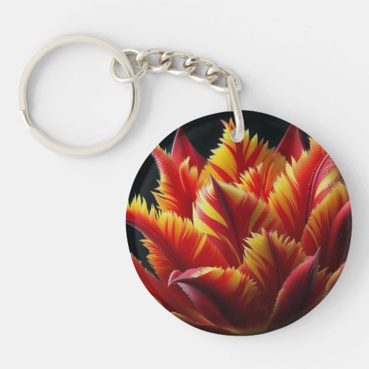 パロットチューリップフローラ赤と黄 キーホルダー (正面)
