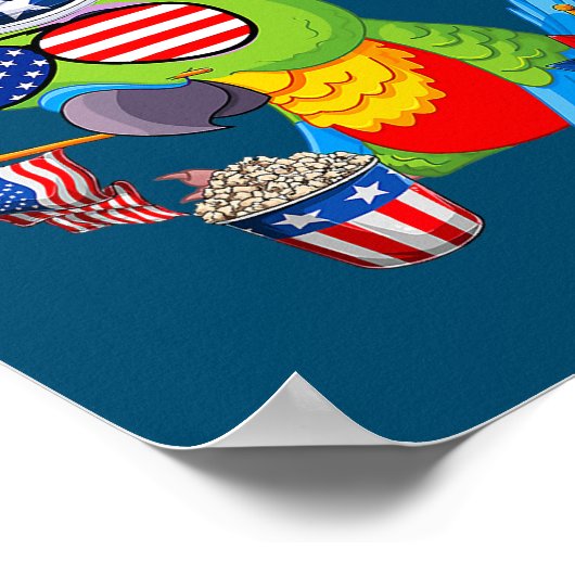 パロットホールディングアメリカ国旗のサングラスハッピー4日 ポスター (角)