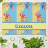 パロットマコーブルーバード誕生日ボーイズメンズ名 キッチンタオル (折り畳み)