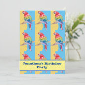 パロットマコーブルーバード誕生日子供ボーイズイエロー 招待状 (スタンド正面)