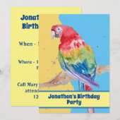 パロットマコーブルーバード誕生日子供ボーイズイエロー 招待状 (正面/裏面)