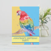 パロットマコーブルーバード誕生日子供ボーイズイエロー 招待状 (スタンド正面)