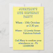 パロットマコーブルーバード誕生日子供ボーイズイエロー 招待状 (裏面)