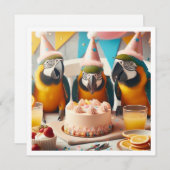 パロッ食べ物ツお誕生日ケーキ、鳥の誕生日 招待状 (正面/裏面)
