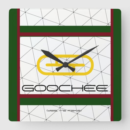 パロディおもしろいフェイクブランド「Goochee」(Yes、フェイク) スクエア壁時計 (正面)