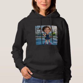 パロディパデルの選手の黒い似顔絵カスタムTシャツ パーカ
