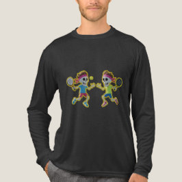 パロディーなカートゥーンのスケルトンがパデルテニスをプレイ – 3D  トライブレンドＴシャツ