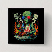 パロディ愛国宇宙人バーベキュー アメリカンBBQ 缶バッジ (正面)