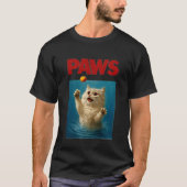 パロディ 黒猫 かわいいネズミを追いかける Tシャツ (正面)
