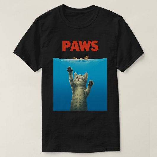パロディ「PAWS」デザインの面白い猫 - かわいい子猫の映画 Tシャツ (デザイン正面)