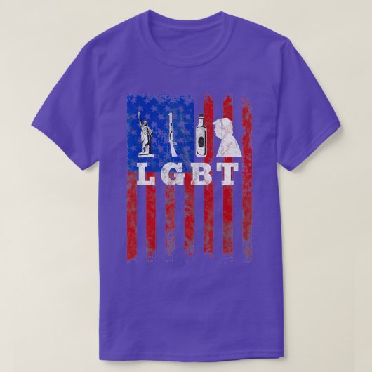 パロディLGBリバティおもしろいガンズビールアメリカン国旗 Tシャツ (デザイン正面)