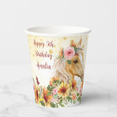 パロミノとヒマワリの馬の誕生日パーティー 紙コップ (正面)