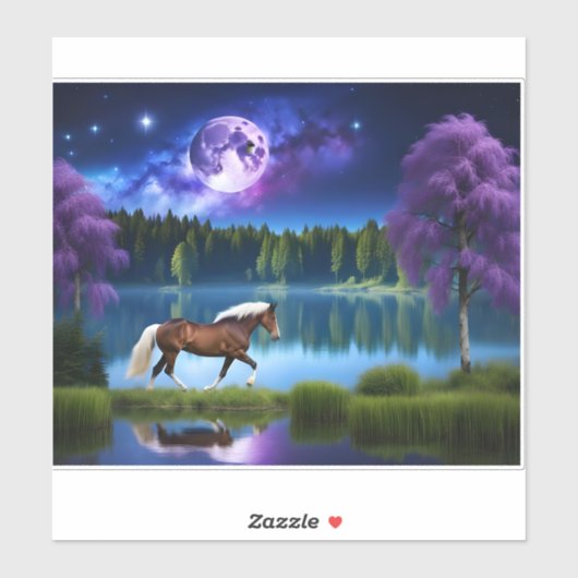 パロミノのベルギーホースの下の紫の星空 シール (シート)