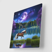 パロミノのベルギーホースの下の紫の星空 スクエア壁時計 (傾斜)