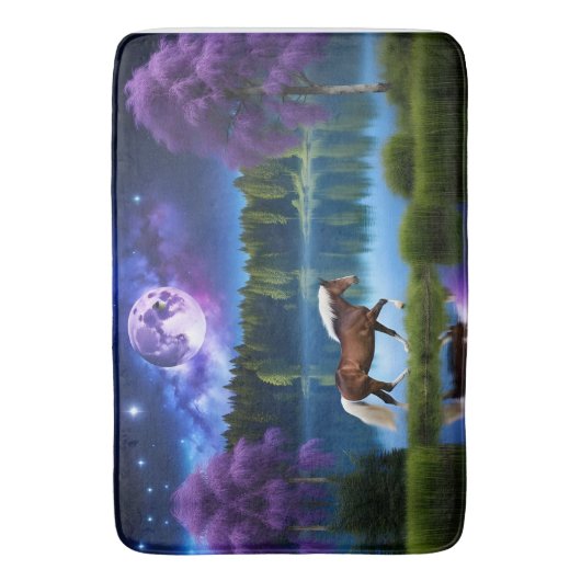 パロミノのベルギーホースの下の紫の星空 バスマット (正面縦)