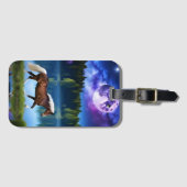 パロミノのベルギーホースの下の紫の星空 ラゲッジタグ (正面横)