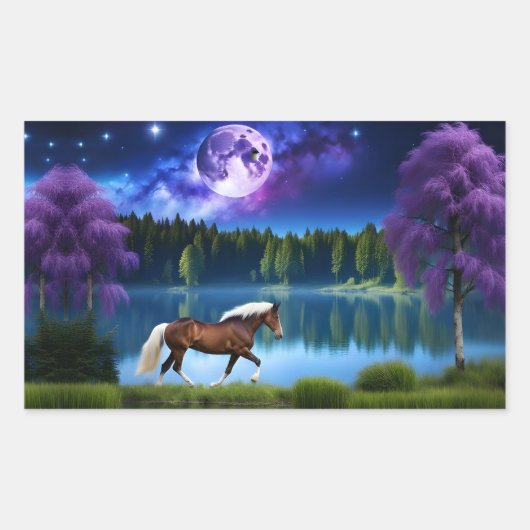 パロミノのベルギーホースの下の紫の星空 長方形シール (正面)