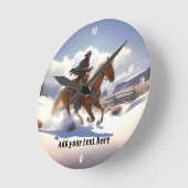 パロミノの馬に乗るカウボーイ ラウンド壁時計 (傾斜)