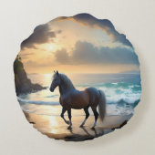 パロミノの馬はビーチに ラウンドクッション (裏面)