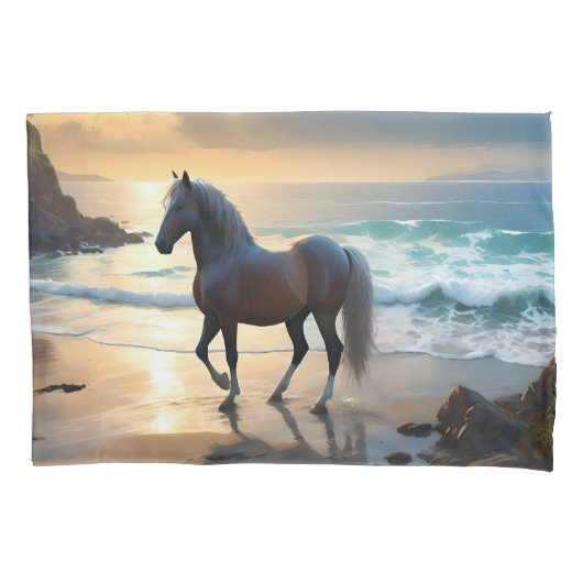 パロミノの馬はビーチに 枕カバー (正面)