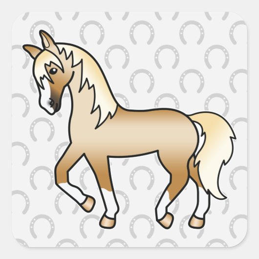 パロミノカラーの馬のイラスト かわいい スクエアシール (正面)
