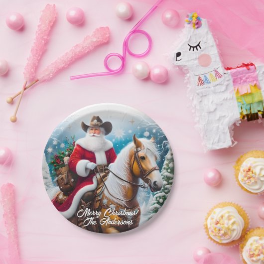 パロミノクリスマスに乗る西サンタクロース ペーパープレート (パーティー)
