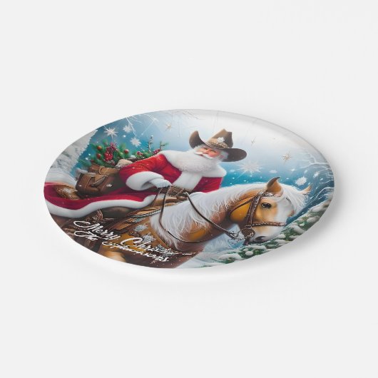 パロミノクリスマスに乗る西サンタクロース ペーパープレート (アングル)