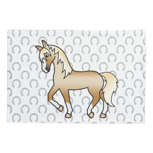 パロミノトロット馬かわいい漫画イラストレーション 枕カバー (裏面)