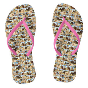 パロミノ馬の写真コラージレディースピンクトン ビーチサンダル