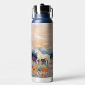 パロミノ馬の水の色の野生の花の牧草女の子 ウォーターボトル (正面)