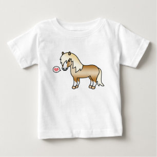 パロミノ+シェトランドポニーのイラストとピンクのハート ベビーTシャツ