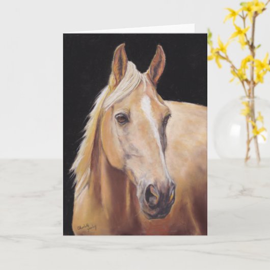 パロミーノの馬の頭ウマ科の部アートグリーティングカード カード (黄色い花)