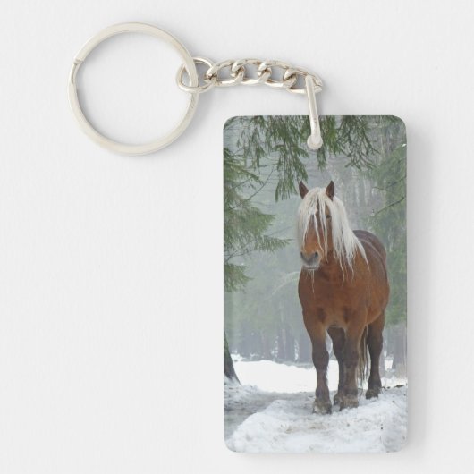 パロ荷車を引くミノの木馬 キーホルダー (正面)