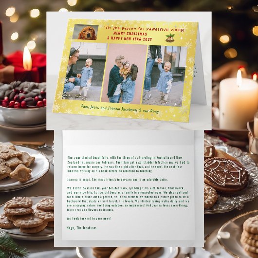 パワおもしろいイティブ犬の猫4枚の写真ミニマリストゴールデン カード