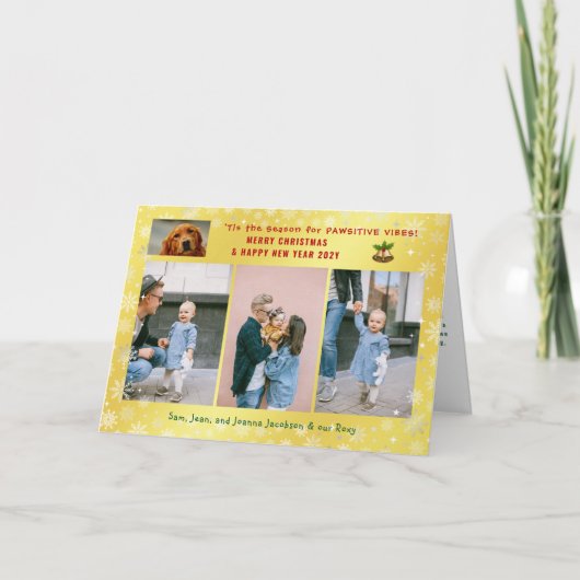 パワおもしろいイティブ犬の猫4枚の写真ミニマリストゴールデン カード (正面)