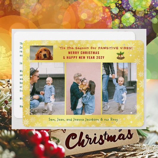 パワおもしろいイティブ犬の猫4枚の写真ミニマリストゴールデン シーズンカード