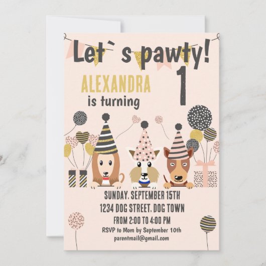 パワティを作ろう!バルーン付き犬誕生日 招待状 (正面)