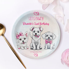 パワティピンクかわいい子犬の誕生日プリントしよう ペーパープレート