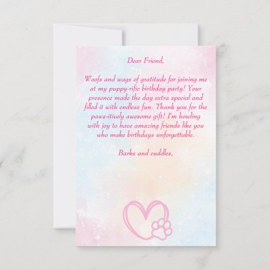 パワティ白ピンクの可愛い子犬の誕生日 サンキューカード (裏面)