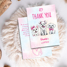 パワティ白ピンクの可愛い子犬の誕生日 サンキューカード