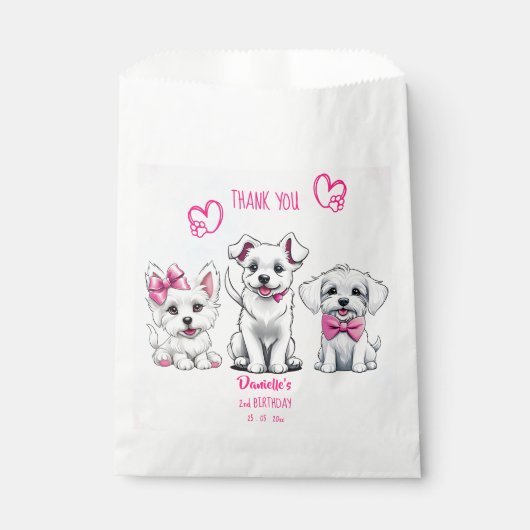 パワティ白ピンクの可愛い子犬の誕生日 フェイバーバッグ (正面)