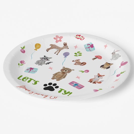 パワティ！野生動物子供の誕生日 ペーパープレート (アングル)