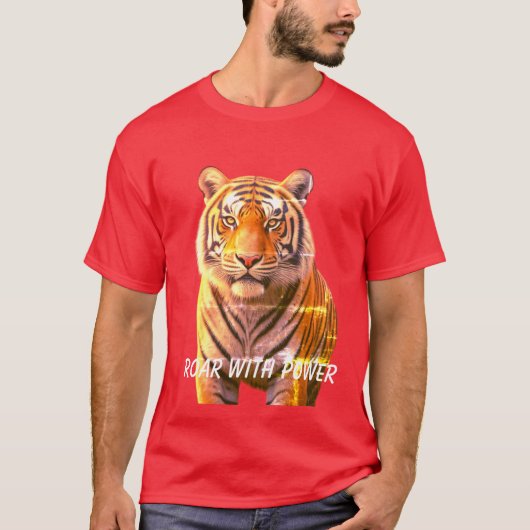 "パワーと轟音:激しいタイガーグラフィックティー" Tシャツ (正面)