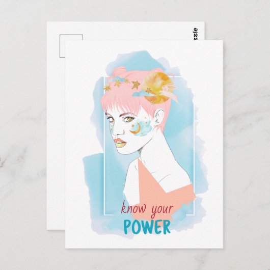 パワーを知やる気を起こさせるる引用文女の子顔 ポストカード (正面/裏面)