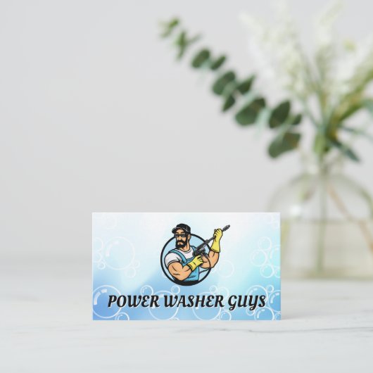 パワーウォッシングガイのロゴ | シャボン 名刺 (スタンド正面)