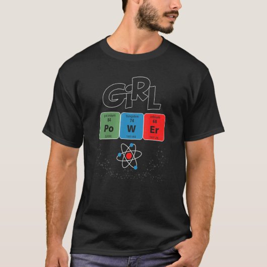 パワーガールフェミニストサイエンスSTEM要素周期 Tシャツ (正面)