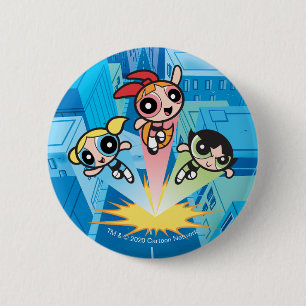 パワーパフの女の子が宙に舞い上がる 缶バッジ